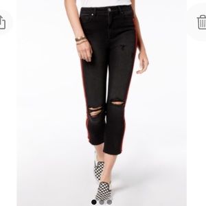NEW Tinseltown High Rise Crop Distressed Jeans, Size 25, Black with Red